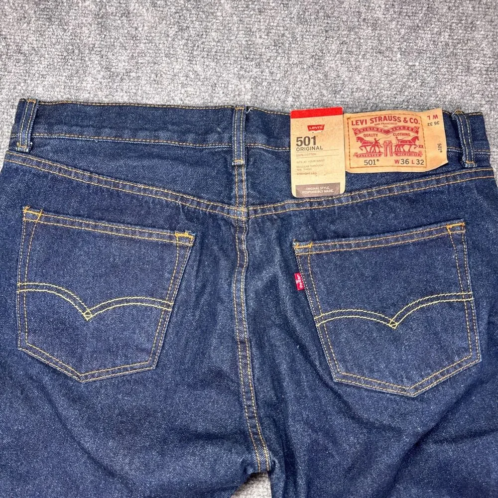 Levi's 501 Original Jeans Men's W36 L32 Dark Wash Button Fly NWT 100% Cotton